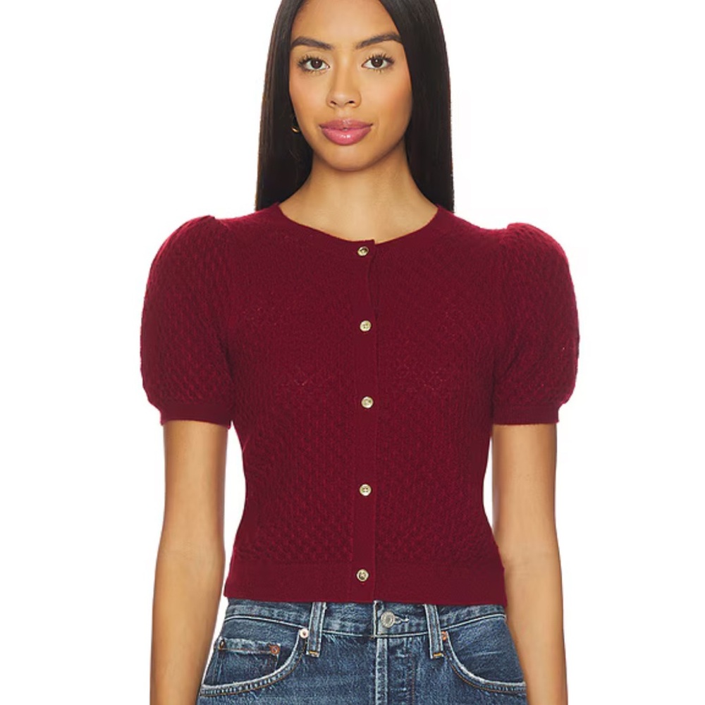 Alice + Olivia Sabine Crop Cardigan in Oxblood